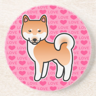 Posavasos Perro de dibujos animados Shiba Inu rojo sobre ros