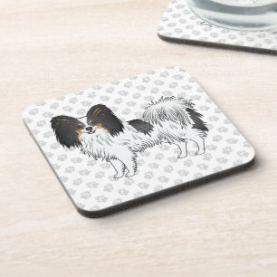 Posavasos Perro de dibujos animados tricolor Papillon sobre 