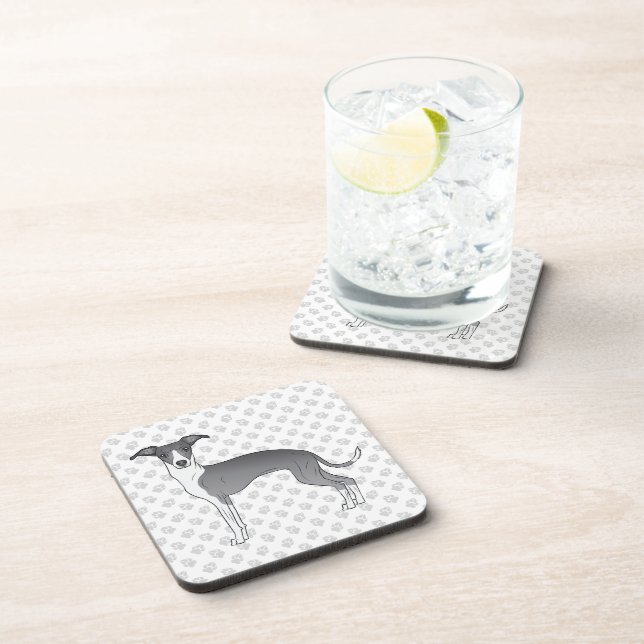 Posavasos Perro de Greyhound Italiano Azul Y Blanco Con Past (Lado Derecho)