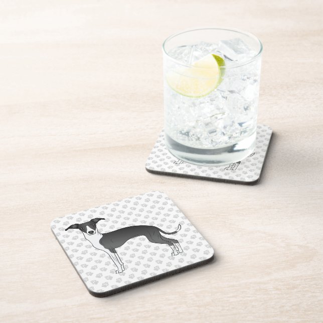 Posavasos Perro de Greyhound Italiano Blanco Y Negro Con Pap (Lado Derecho)