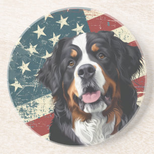 Posavasos Perro de montaña bernés de la bandera estadouniden