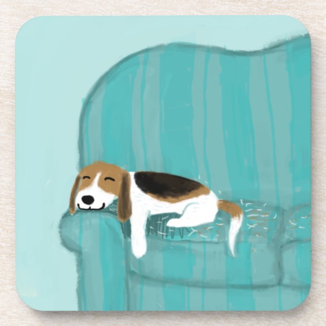Posavasos Perro de sofá feliz - Dormido beagle | Arte Mascot (Frente)