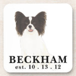 Posavasos Perro del Papilón blanco y negro personalizado<br><div class="desc">¡Estoy enamorado de este hermoso y detallado ilustracion acuático de un papilón blanco y negro! Personaliza estos con tu nombre o monograma y cambia el color de fondo para complementar tu decoración. ¡Compra el resto de mi colección para los regalos más dulces de la casa, la ducha de novia, la...</div>