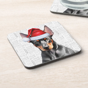 Posavasos Perro Doberman Pinscher con sombrero de Santa Clau