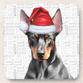 Posavasos Perro Doberman Pinscher con sombrero de Santa Clau