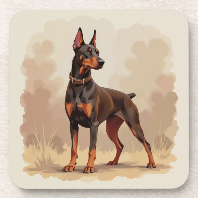 Posavasos Perro Doberman Pinscher Marrón Óxido Rojo (Frente)