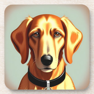 Posavasos Perro Dorado Con Collar Mostrando Etiqueta De Iden