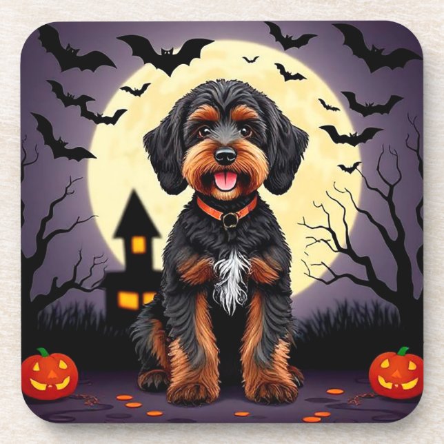 Posavasos Perro feliz en el tema de Halloween (Frente)