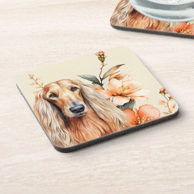 Posavasos Perro Galgo Afgano y Lirios de Melocotón (Lado Izquierdo)