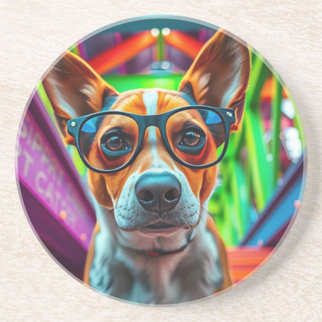 Posavasos Perro genial con gafas de sol (Frente)