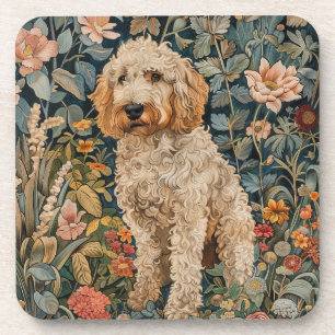 Posavasos Perro Goldendoodle en el jardín estilo William Mor