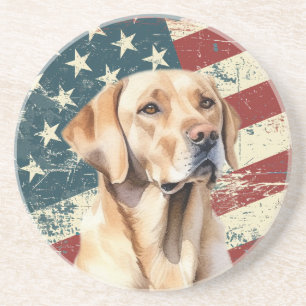Posavasos Perro Labrador Retriever amarillo bandera american