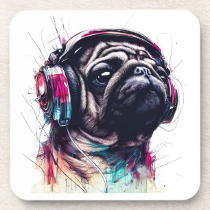 Posavasos Perro lindo con audífonos ilustracion de color de