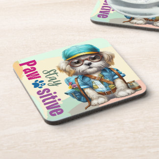Posavasos Perro Lindo con Mochila Mantén la Actitud Positiva