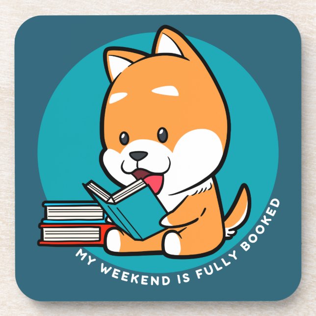 Posavasos Perro Lindo Leyendo Libro Cita Divertida (Frente)