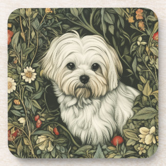 Posavasos Perro maltés lindo en un jardín estilo William Mor