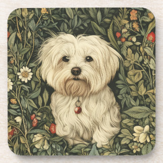 Posavasos Perro maltés lindo en un jardín estilo William Mor
