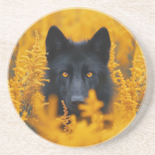 Posavasos Perro negro con ojos de oro asombrosos