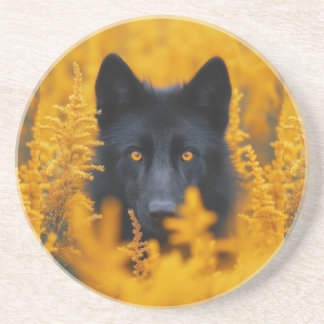 Posavasos Perro negro con ojos de oro asombrosos