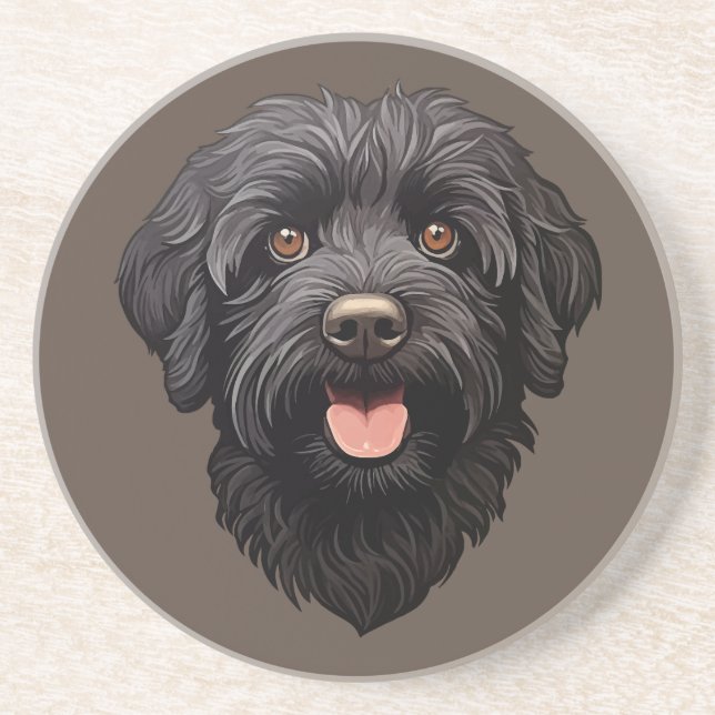 Posavasos Perro negro Labradoodle (Frente)