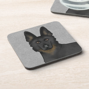Posavasos Perro Pastor Alemán Bi- Negro Cabeza Primer Plano