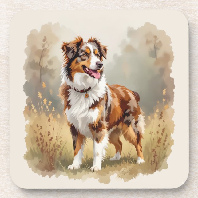 Posavasos Perro Pastor Australiano Merle Rojo Aussie (Frente)