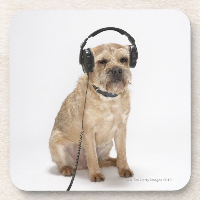 Posavasos Perro pequeño con auriculares (Frente)