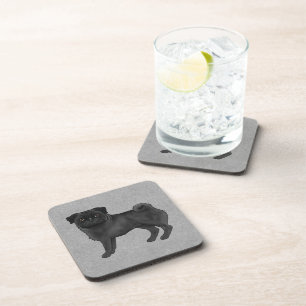 Posavasos Perro Pug Negro Lindo Perro de Dibujos Animados An