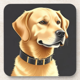 Posavasos Perro recuperador de oro con collar de cuero