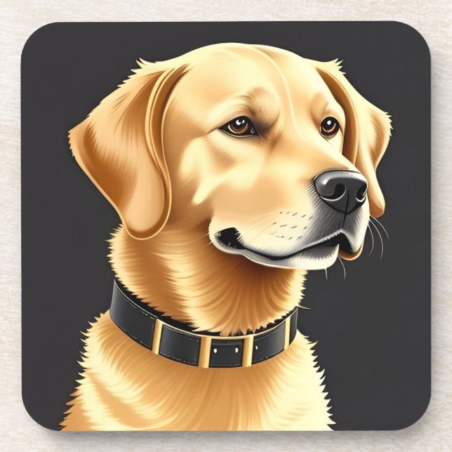 Posavasos Perro Retriever Dorado con Collar de Cuero (Frente)