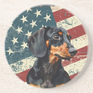 Posavasos Perro salchicha de bandera americana grunge