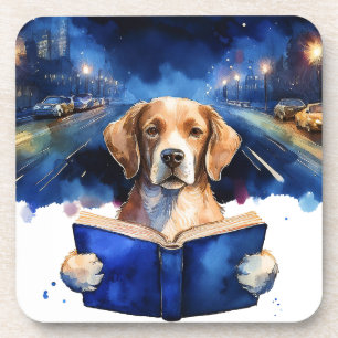 Posavasos Perro Sobrio Leyendo Gran Libro de Recuperación
