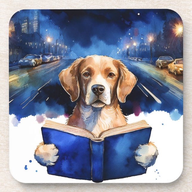 Posavasos Perro Sobrio Leyendo Gran Libro de Recuperación (Frente)