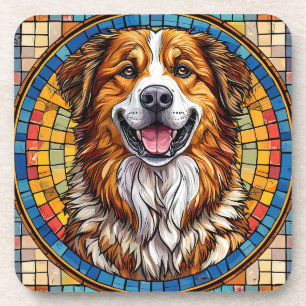 Posavasos Perro sonriente en fondo de mosaico