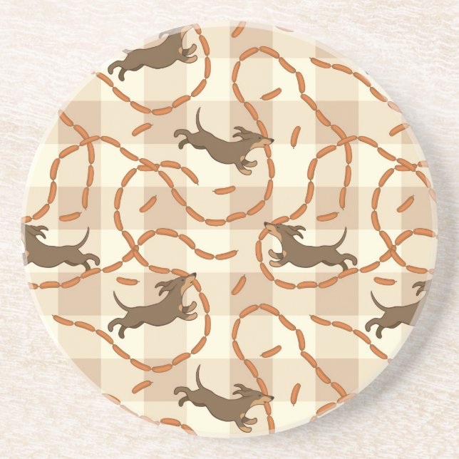 Posavasos perros afortunados con el fondo de las salchichas (Frente)