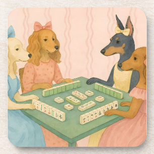Posavasos Perros antiguos y lindos jugando Mahjong