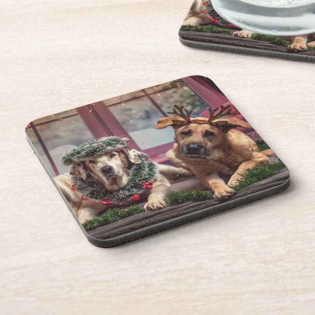 Posavasos Perros de fotos divertidos en pañales de Navidad y (Lado Izquierdo)