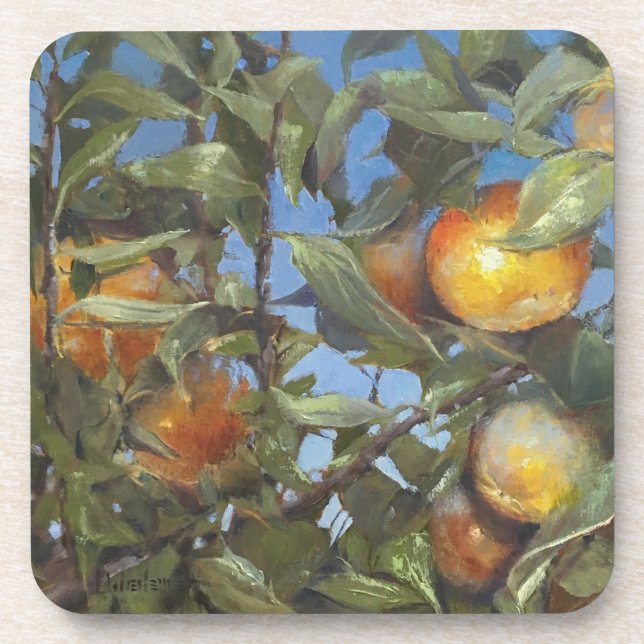 Posavasos Persimmon Fruit Tree Hermosa Pintura Original (Frente)