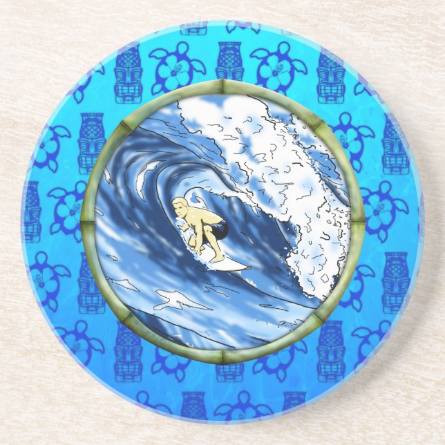 Posavasos Persona que practica surf en el círculo de bambú (Frente)
