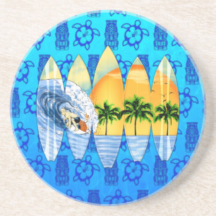 Posavasos Persona que practica surf y tablas hawaianas