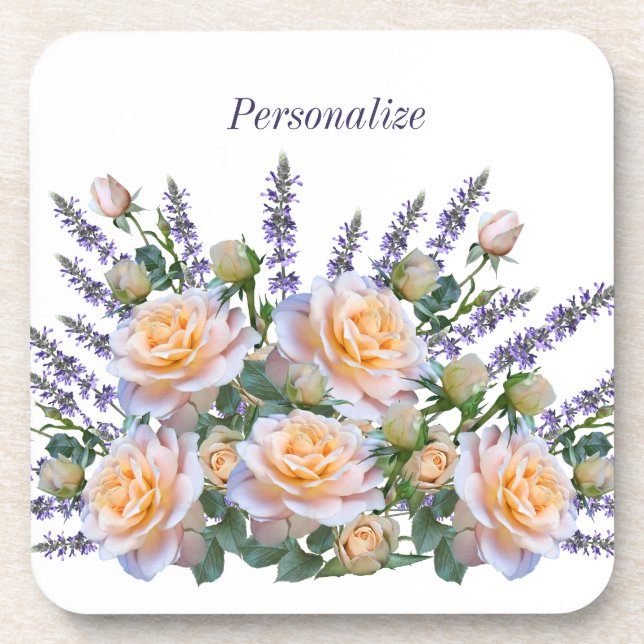 Posavasos Personalice el Bouquet de lavanda de Rosa de Peach (Frente)