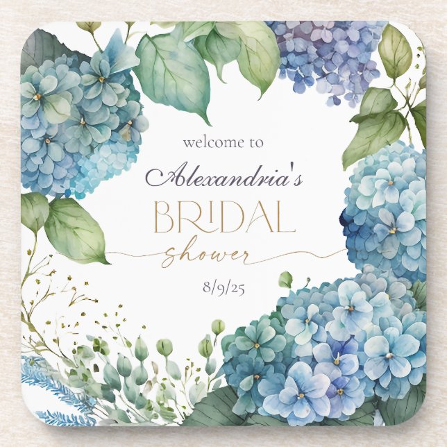 Posavasos Personalise Bridal Shower Blue Hydrangeas Welcome (Frente)