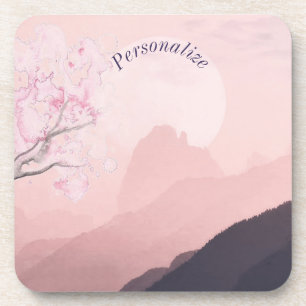 Posavasos Personaliza el paisaje y la luna rosados surrealis