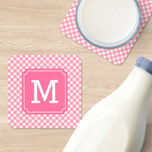 Posavasos Personaliza Estilo de Bebé Rosa Cuadro Monograma