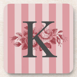 Posavasos Personalizable Monograma Bandas rosadas Rosas de c