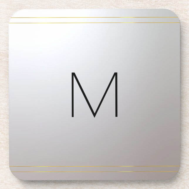 Posavasos Personalizable Monograma Plantilla inicial Plata d (Frente)