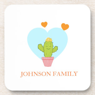 Posavasos personalizable nombre familia pequeño cactus lindo