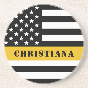 Posavasos Personalizado 911 Dispatcher USA Flag Thin Gold Li