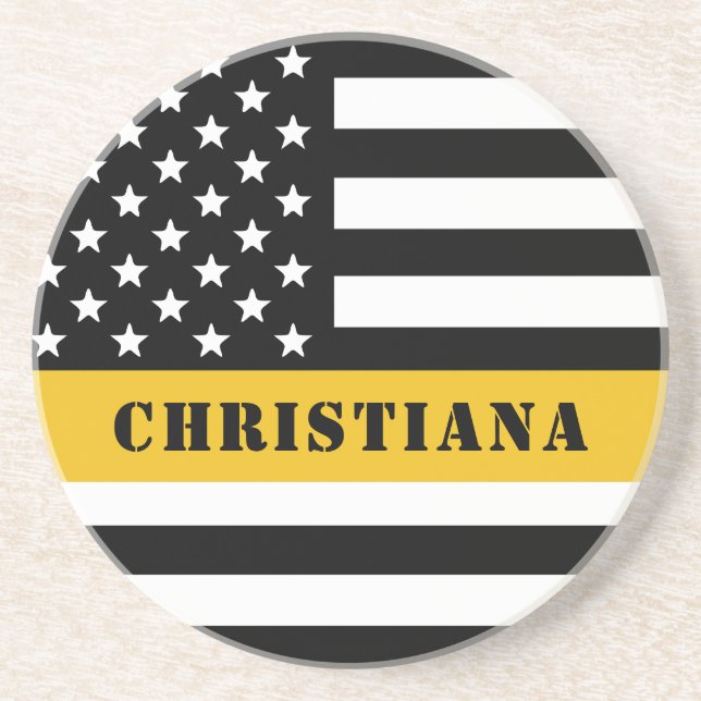 Posavasos Personalizado 911 Dispatcher USA Flag Thin Gold Li (Frente)