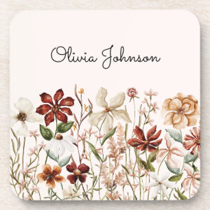Posavasos Personalizado Acuarela Vintage Flor Silvestre Flor